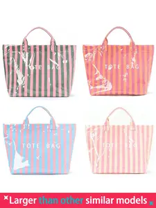 Striped Handbag High-Value Lightweight Commuter Tote Bag Large Capacity Portable Travel Shoulder Bag Casual All-Season Beach Bag