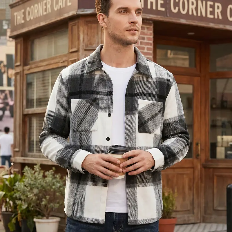 COOFANDY Lightweight Fall Outfits Classic Menswear Flannel Shirts Casual Button Down Plaid Shirt Jacket Long Sleeve Fleece Shacket with Pockets Coats Outerwear Overall Stylish Corduroy Tops