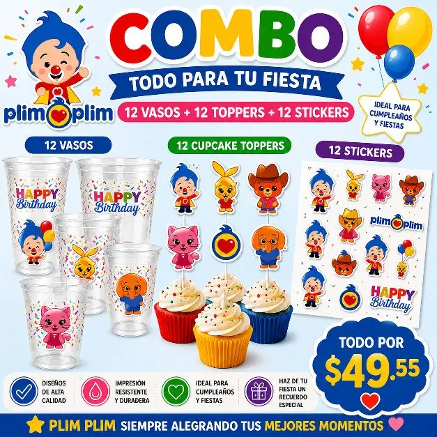 36-Piece PLIM PLIM DIY Scrapbooking Combo Set - Assorted 12-Piece Vases, Cupcake Toppers, Stickers - High-Quality Designs, Durable Printing - Ideal for Birthday Celebrations