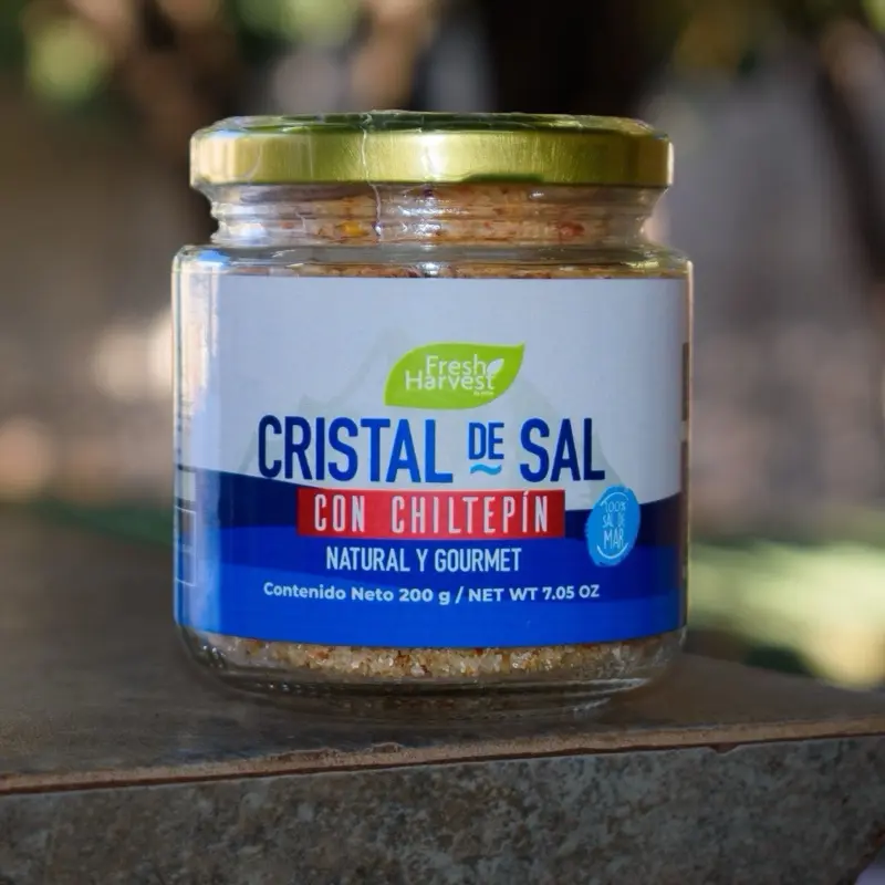 Cristal De Sal with Chiltepin 200g Natural Gourmet Salt in Glass Jar (7.05 oz)
