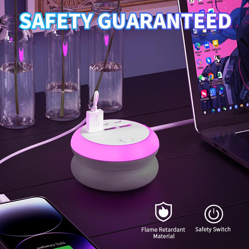 6 Port USB Power strip (3USB-A+3USB-C) | 8 Night Light Modes, USB Power strip with 1.2m/3.94ft Ultra-Thin Extension Cord - Perfect for Travel, Home, Office, and Business Use