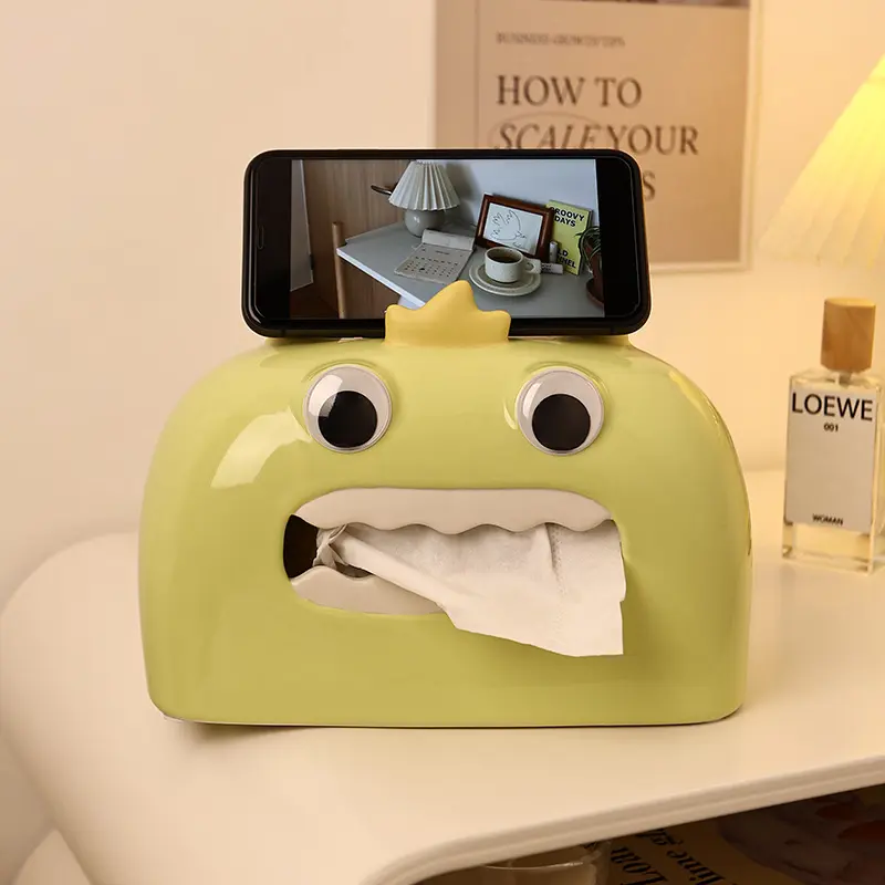 Creative Style Monster Ceramic Napkin Holder, Home Living Room Coffee Table Bathroom Decor Supplies High Aesthetic Paper Towel Box, Unique Decorative Organizer