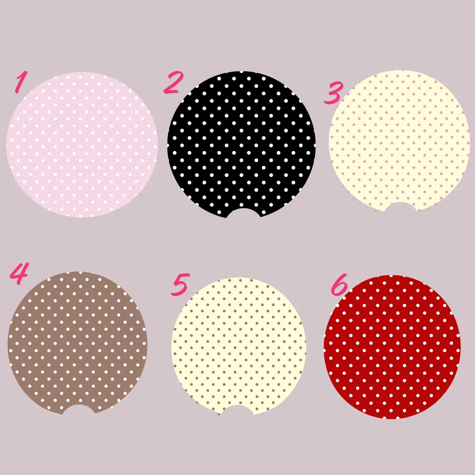 Cute Absorbent Car Coasters Mix and Match Polka Dot Set of 2 | 6 Designs Premium Neoprene 2.75 in Diameter Car Accessories Gift Set for Cup Holders