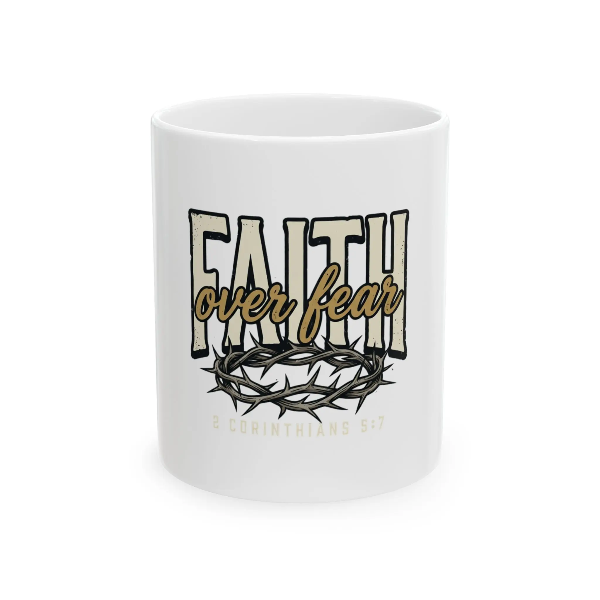 Faith Over Fear mug | Christian typography, crown of thorns ceramic mug