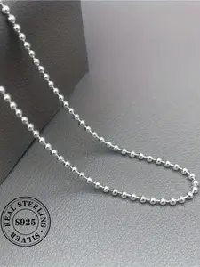 925 Sterling Silver Round Bead Design Necklace, Minimalist Chain Necklace for Women & Girls, Fashion Jewelry for Party, Daily Decor, Trendy All-match & Exquisite Jewelry for Birthday Gift