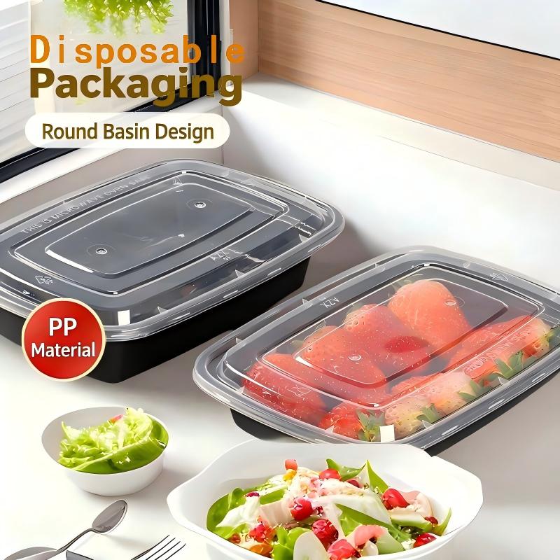 50 pieces, 38 ounces, black rectangular food storage container, meal container, disposable plastic portable with lid container, lunch box, stackable, suitable for microwave oven and dishwasher, kitchen organizing and storage supplies, outdoor camping