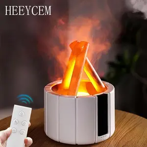 Bonfire flame humidifier, Bonfire aromatherapy essential oil diffuser, wooden cold mist humidifier (white), remote control, LED lighting, suitable for homes, bedrooms, offices, night lights, gifts