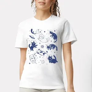 Cats in Space Shirt, Funny Cat Tshirt, Oversized Shirt, Aesthetic Graphic Retro Vintage T Shirt, Cat Lover Gift, Cat Tee, Graphic 100% Cotton Round Neck  Short Sleeve Tee