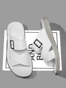 Men's Minimalist Buckle Sandals, Soft Leather Texture, Versatile High-End Flip Flops, Perfect for Work, Streetwear, Vacation, Summer