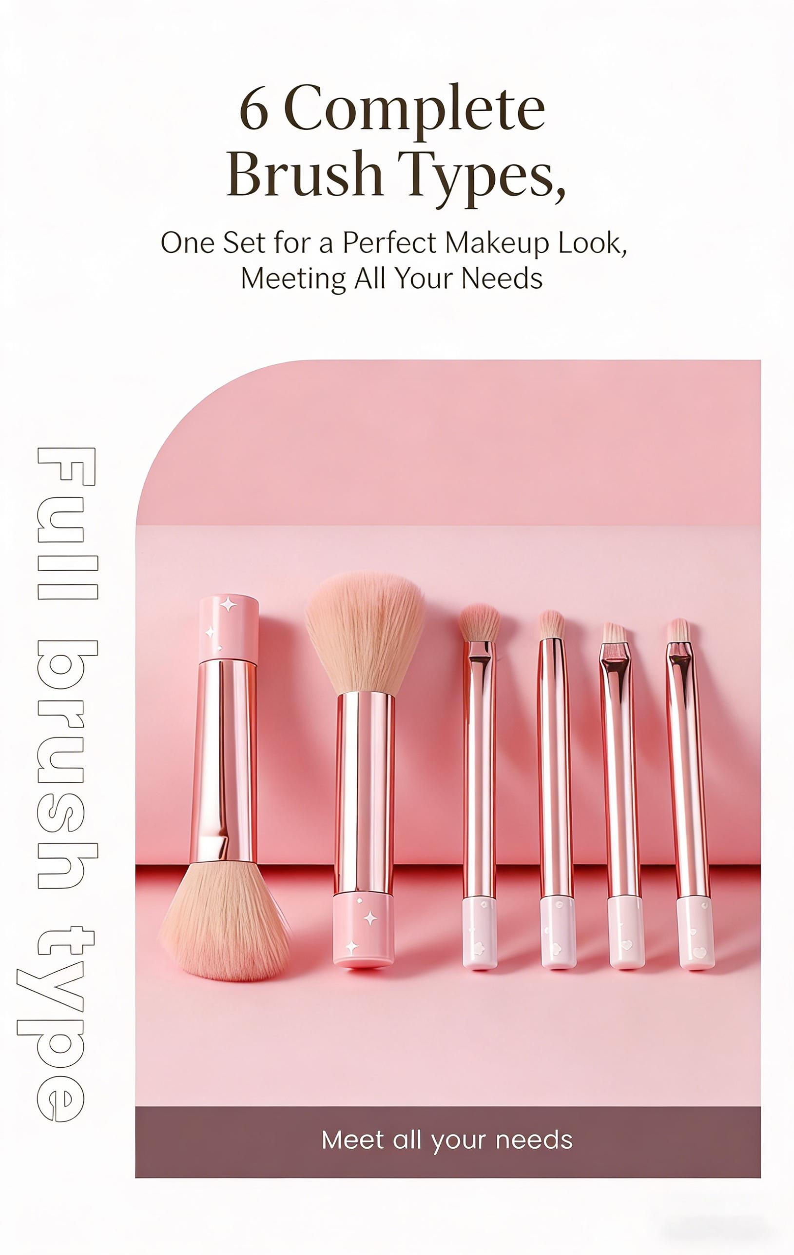 6Pcs Mini Travel Makeup Brush Set Soft Bristles - Powder, Contour, Concealer, Eyeshadow & Blending Brushes