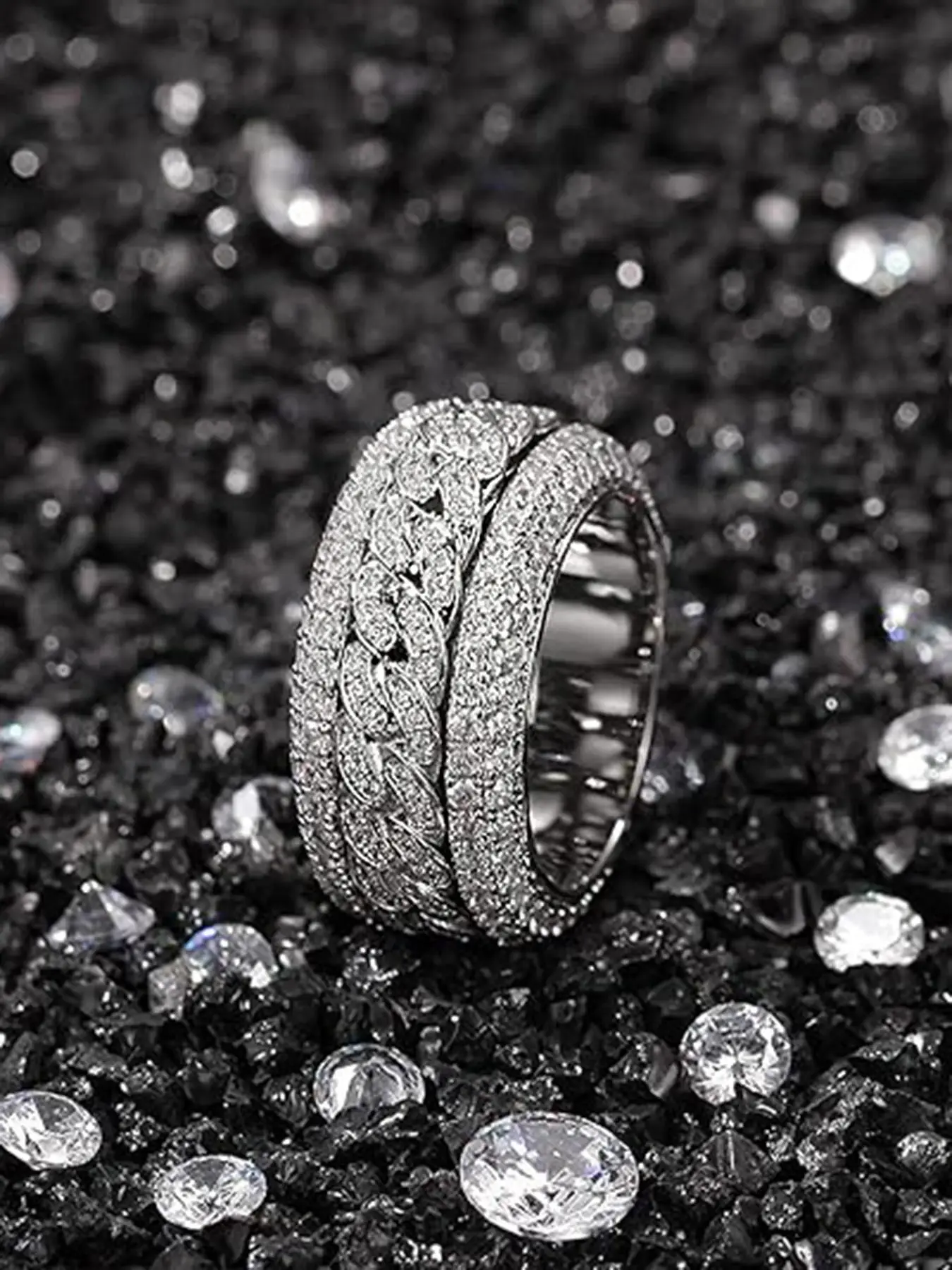 Fashion Hip-Hop Rock Ring, Fashion Stackable Rings, Sparkling Rings, Diamond Rotating Stress-Relieving Cuban Ring, Pure Gold Plated Copper Material, 3A Grade Cubic Zirconia, Gender-Neutral, Gold and Silver Color, Beautiful Rings, Ring Jewelry, Rings