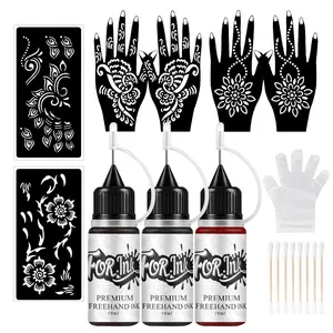 Temporary Tattoo Ink & Stencil Kit, 3 Bottles Ink & 6 Sheets Stencils for Hand & Tool Accessories, DIY Temporary Tattoo Kit, Cosmetic Makeup Products, Body Care Products Set, Body Color Makeup Set, Makeup Tools, Trending Products, Tattoo Stencil Printer