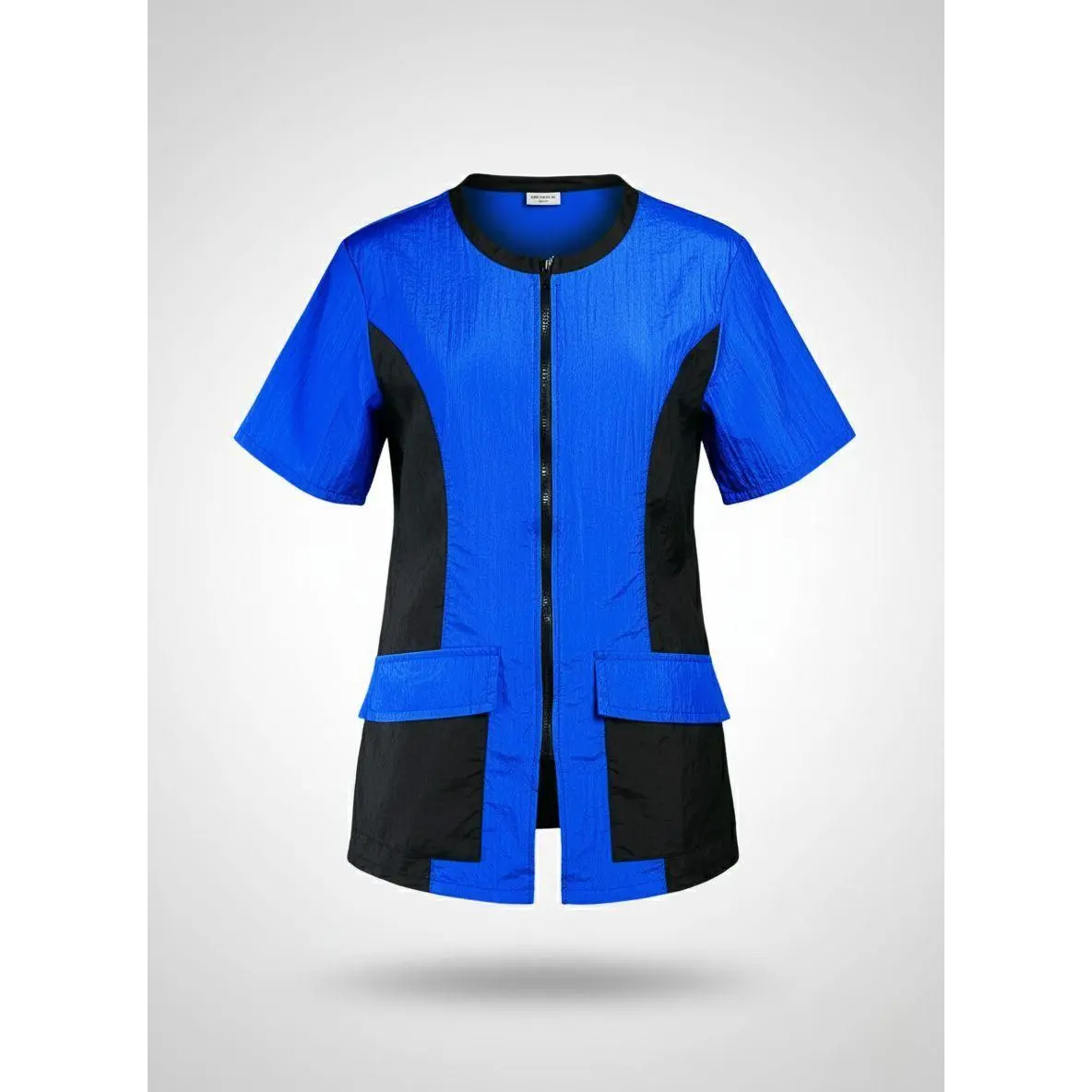 StylistWear Women's Slimming Fitted Color-Block Mesh Workwear Jacket - Front Zipper, Flap Pockets, Side Back Panels, Ventilation, Royal & Black, XS-5XL Plus Size Uniform, Style, Ventilated, Girl, Clothes, Slim Fit, 2Xl, Mesh Panels, 3Xl, 4Xl, Slim-Fitting