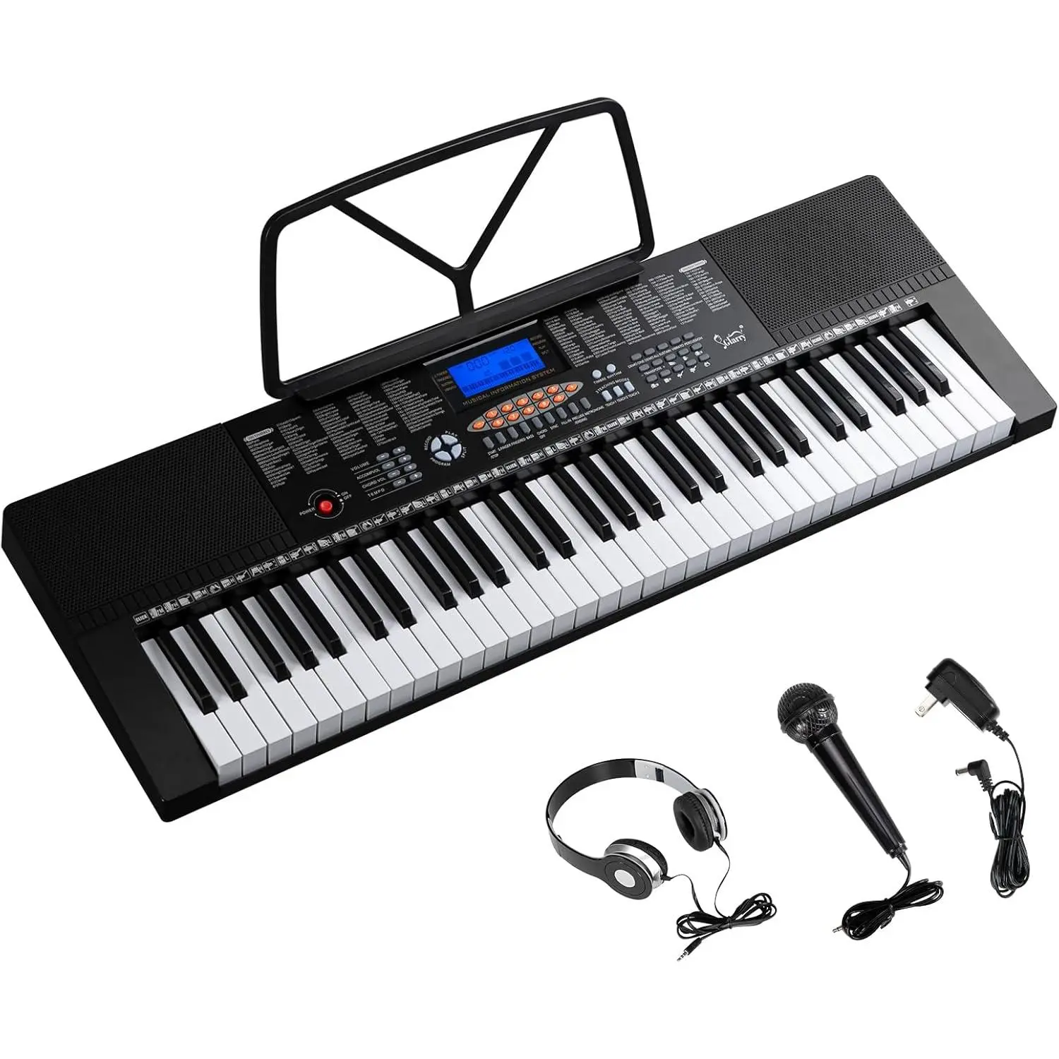 GLARRY 61-Key Portable Electronic Piano Keyboard - LCD Screen, Microphone, Headphones, Sheet Stand, Power Supply, 3 Teaching Modes, Built-In Speakers, Dual Keyboard Functionality