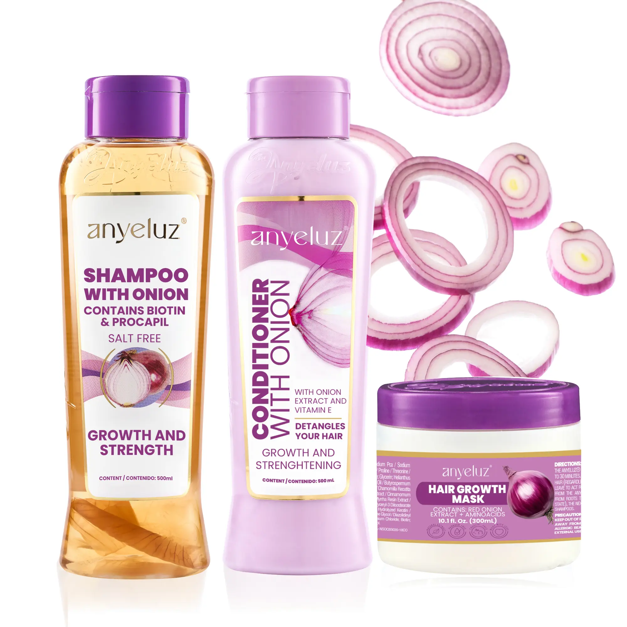 ANYELUZ 3-Piece Onion and Biotin Hair Care Set with Shampoo, Conditioner and Hair Mask for Oily Hair
