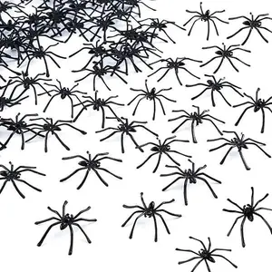 100PCS Plastic Spiders Halloween Realistic Spiders Black Fake Spiders Small Spider Toys for Prank Haunted House Halloween Party Supplies with Happy Halloween Sign US