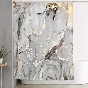 1/4pcs Marble-Inspired Gray White Gold Bathroom Set, Shower Curtain Sets, Shower Curtain with Textured Marbled Pattern, 2 Coordinating Bath Mats, Toilet Seat Cover, Decor for Master Bathroom, Perfect for Birthday, Housewarming Gift