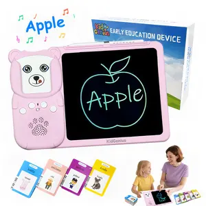 KIDGENIUS Bilingual Flashcards for Toddlers Spanish and English Learning Tool with Colorful Drawings Erasable Screen Quick Erase Button Portable LCD Tablet for Kids Early Education Back to School Gift  Artificial