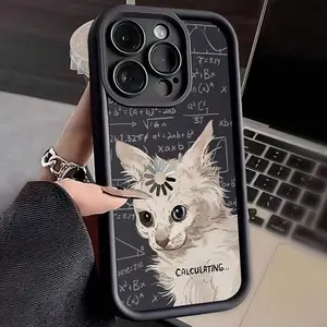 Calculating Cat Phone Case, Cute Cartoon Ladder Pattern Protective Cover Compatible With Smartphones 12-17 Pro
