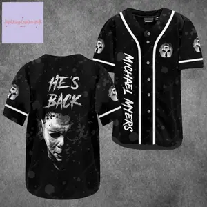 Halloween Michael Myers Inspired Baseball Jersey, Horror Movie Style Button Down Sports Shirt