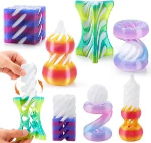 4 Pack Impossible Cone 3D Fidget Toys, 4 Different Pastel Color 3D Printed Spiral Cone Flexible Impossible Pyramid Passthrough 3D Fidget Toys for Stress Relief, Classroom Gifts