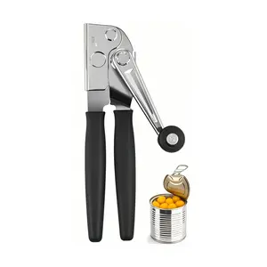 Universal Can Opener, Kitchen Hand Crank Manual Heavy-Duty Stainless Steel Can Opener with Comfortable Extra-Long Handles, Oversized Knob, Large Handheld Design for Easy Opening of Big Cans, Black, Kitchen Gadgets, Kitchenware