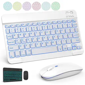 Wireless Keyboard & Mouse Combo, 1 Set Rechargeable Wireless Keyboard & Mouse with 7-color Backlit, Compatible with iPadOS/iOS/Android/Windows