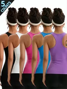Women's Sleeveless Slim Fit Tank Top, Soft Elastic Fabric, Casual Hiking Running Fitness, Daily Wear, Breathable Solid Pattern