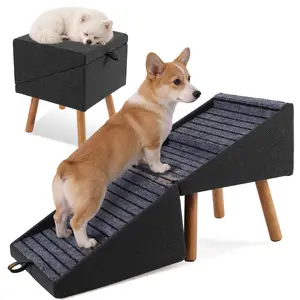Black 17'' Dog Stairs Ramp for Couch | #SummerVibes #petlovers Ziluce Wooden Ottoman Ramp for Sofa or Short Bed | for Senior,Small, Medium Dogs, Dachshund | 2-in-1 Convertible Home Step Stool with Wood Foot
