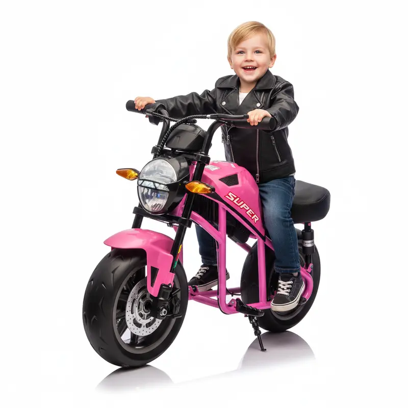 Treaded Fun Nook,24V XL Electric Ride-On Motorcycle for Kids 6+, Electric Mini Kids Dirt Bike, 300W High-Speed Motor, Dual Suspension, 14in EVA Wheels, Twist Throttle, Music & Lights