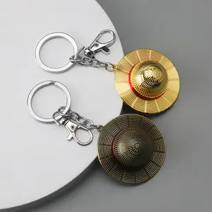 Anime Peripheral One Piece Luffy Gold Hat Keychain Creative Alloy Straw Hat Pendant for Men's Accessories Mini Trinkets Durable Lightweight Keychain and Necklace Pendant