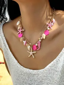 Boho Chic Layered Shell Necklace, Multi-Layer Design for Daily Wear & Beach Outings, Sweet Girl Style Conch Shell Pendant Jewelry, Dainty Boho Necklace