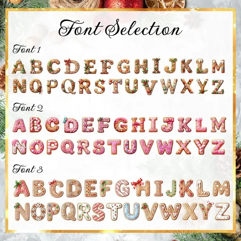 Christmas Gingerbread Letter Ornaments Personalized Family Name Initial Alphabet Xmas Tree Hanging Decor Holly Bow Farmhouse Home Kitchen Holiday Gift Stocking Stuffer Winter Decor
