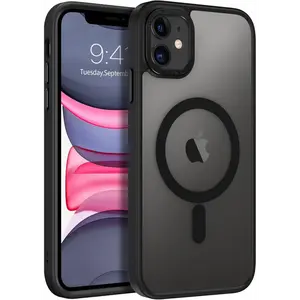 for iPhone 11 Phone Case, Phone case for iPhone 11 Magnetic Case [Compatible with Mag Safe] Translucent Matte Slim Shockproof Anti-Fingerprint Protective Cover for iPhone 11 6.1 Black