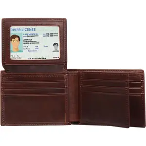 Mens Bifold Leather Large Wallet with 2-3 ID/photo windows and 14 Card Slots, Large Capacity RFID Blocking Wallet for Men(Dark brown )