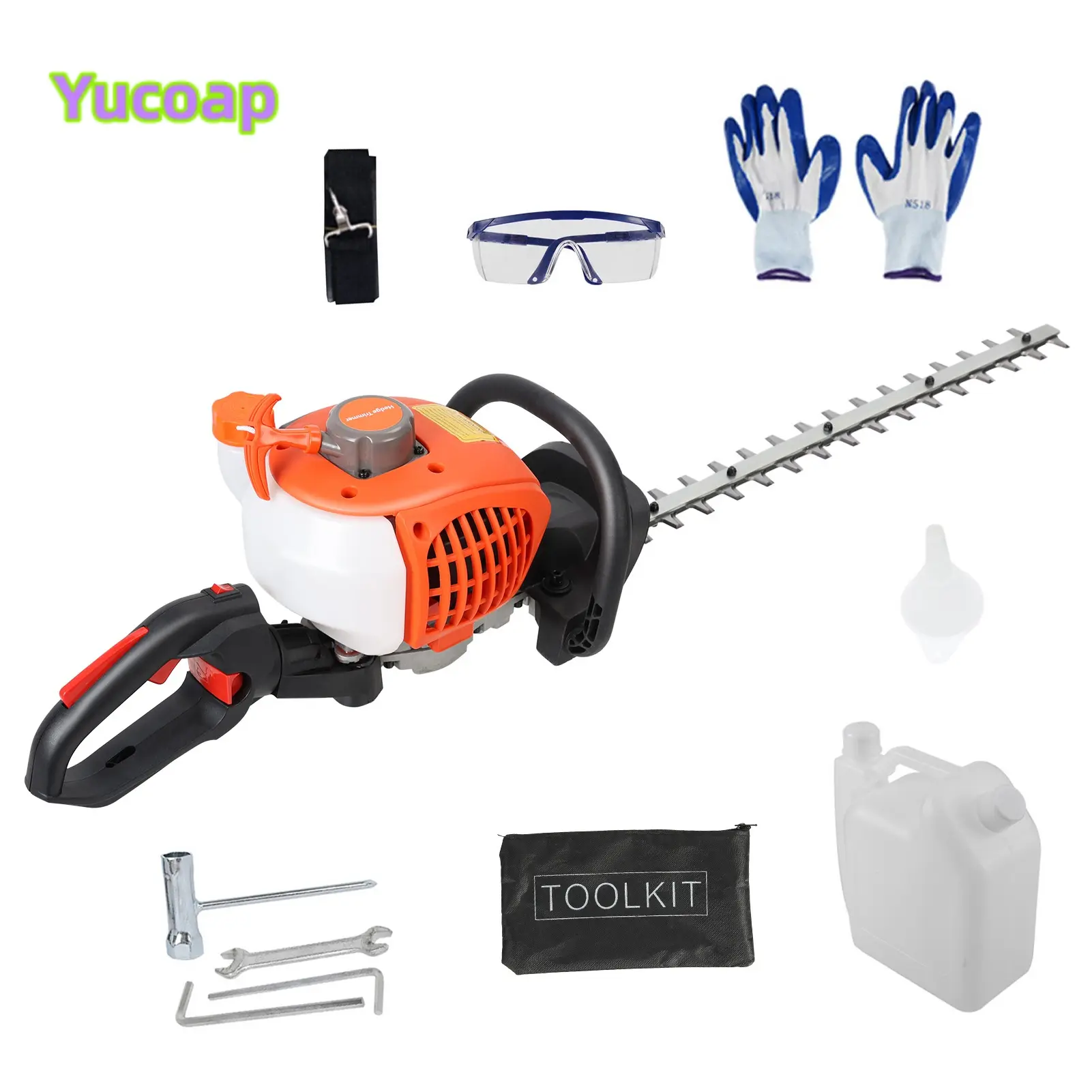 YUCOAP 26CC Gas-Powered Hedge Trimmer, Dual-Sided 2-Stroke Brush Cutter with Handheld Pruning Saw for Yard and Garden Maintenance