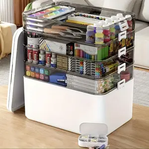 5-layer Multi-purpose Plastic Clear Storage Box with Handle – No Assembly Required, Perfect for Sewing Tools, Hair Accessories, Art Supplies, Medical Storage – Home Organization Solution, Durable Organizer, Multifunctional Craft Storage Box