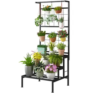 Plant Stand 3-Tier Hanging Shelves Flower Pot Organizer Multiple Flower Display Holder Indoor Outdoor Heavy Duty Potted Planter Rack Unit with Grid Panel for Living Room Balcony and Garden Deals For You Days