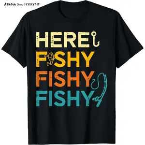 [100% Cotton] Fishing Here Fishy Retro Fish Lover Fisherman Men Women T-Shirt