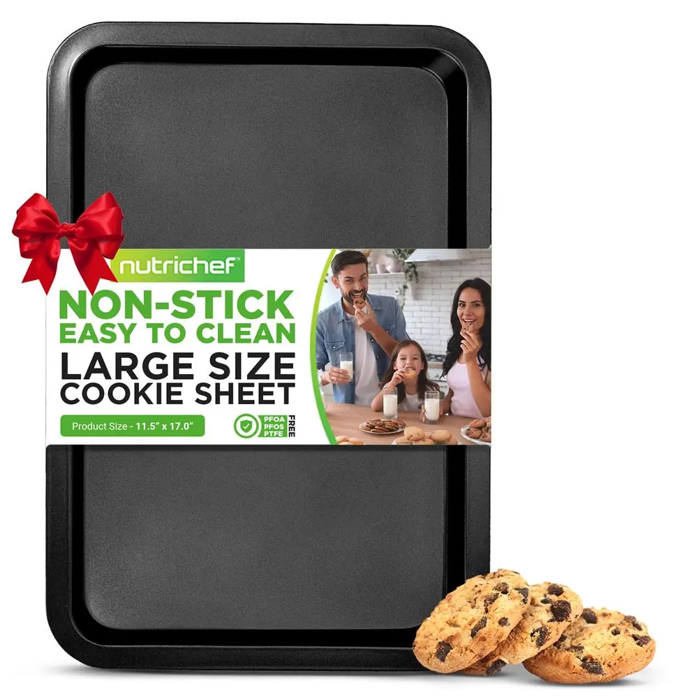 Nutrichef Stackable Nonstick Carbon Steel Cookie Sheet - 17" x 11.5" x 0.75" Large Gray Silicone Coated Rectangular Baking Tray, Oven Safe to 446°F, Freezer Safe, Durable, PFOA-PFOS-PTFE Free, Silicone Cooking Tray Sheets & Grates, Home Kitchen Essential