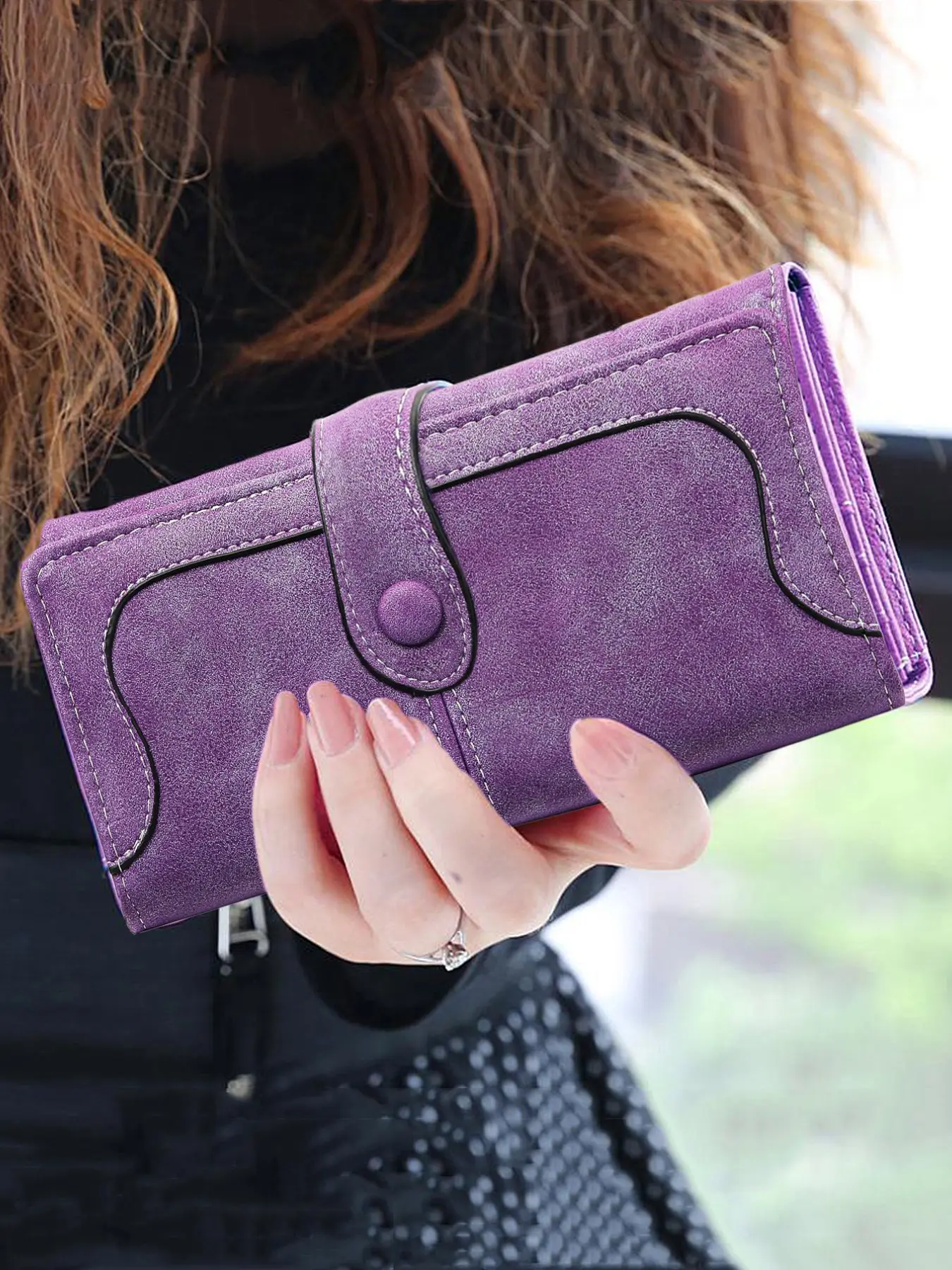 Ladies' Retro Frosted Large Capacity Vintage Style Wallet, PU Bifold Wallet, Multifunctional Long Double Fold Wallet, Bifold Wallets, Card Holder Wallet, Multiple Card Slots, Cash Pocket, Coin Pocket, Snap Closure, Compact And Portable, Ideal Gift