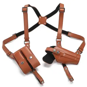 Leather dual elastic pouch concealed shoulder holster with adjustable side strap for outdoor use, cross-border underarm gun holster