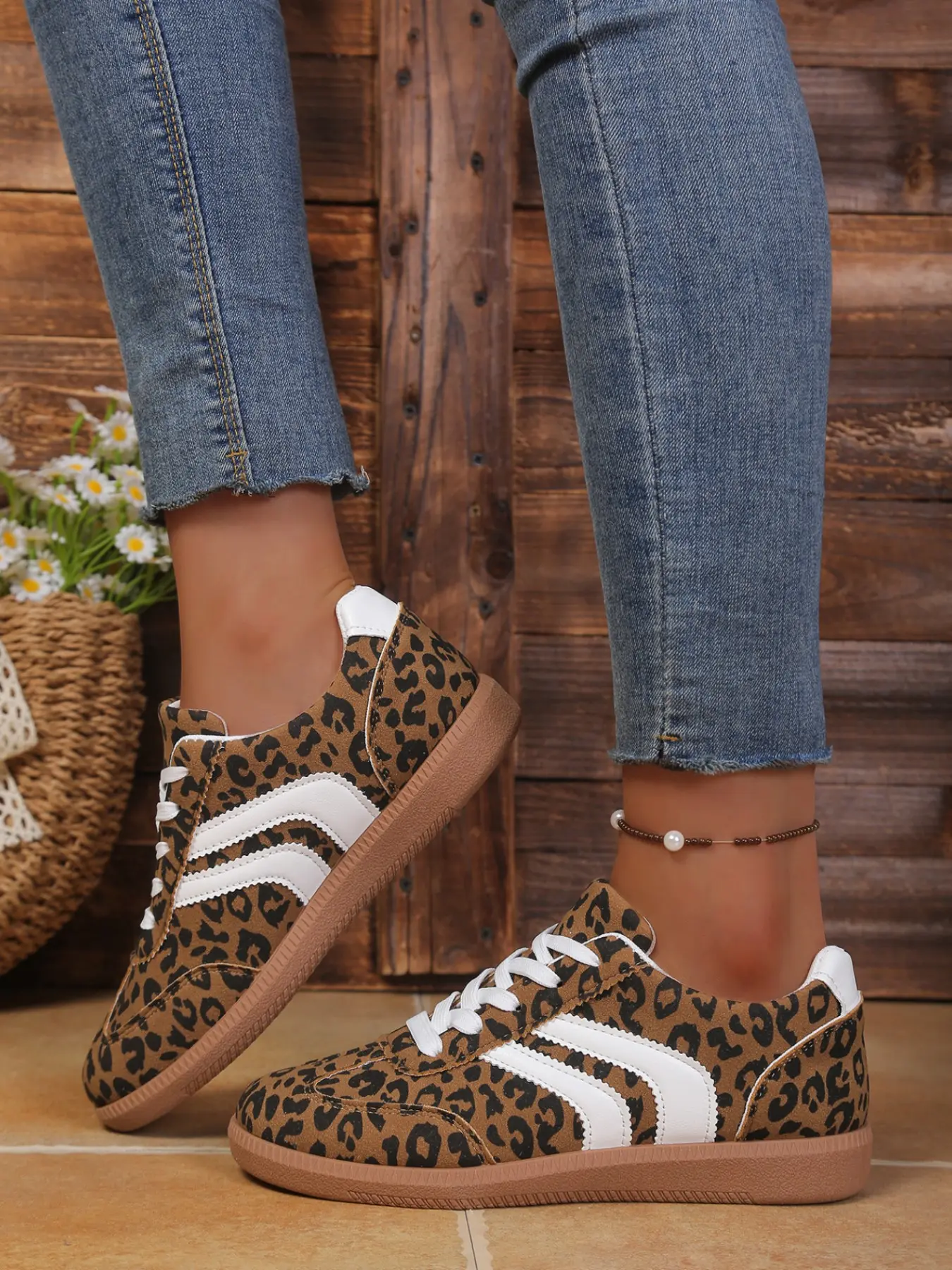 Women's Large Size Leopard Print Trending Sneakers, Trainer, Low Top, Retro Colorblock Design, Soft Sole Anti-Slip Lightweight, Versatile Casual Walking Shoes, Casual Performance Shoes