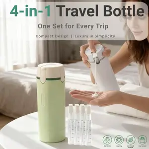 4-in-1 Travel Dispenser Bottle for Toiletries Portable Cosmetic Shampoo Storage Lotion Compact Plastic Container Wholesale Easy Press Smooth Flow