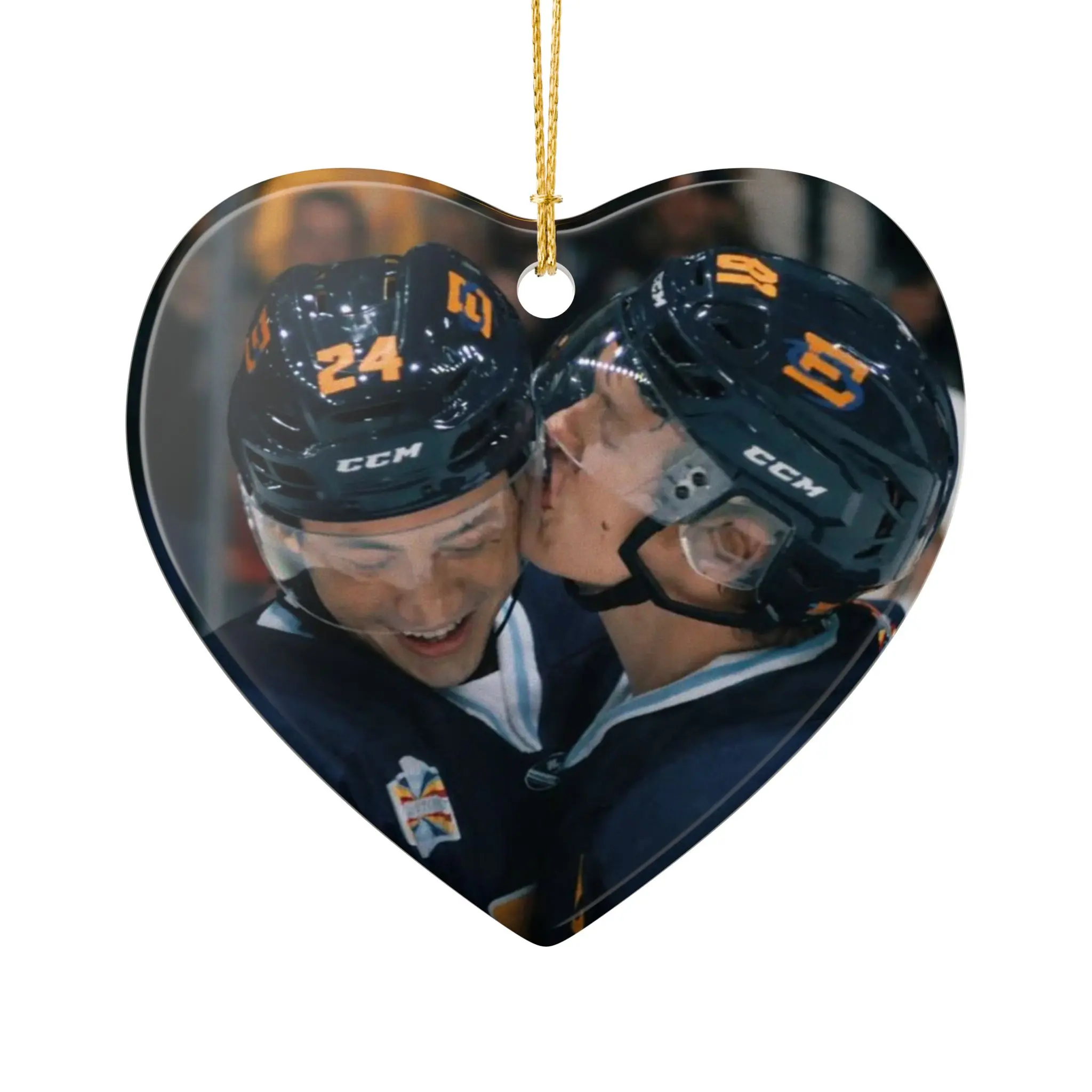 Hockey Players Kiss Heart Ornament | Ceramic Decoration Ornament