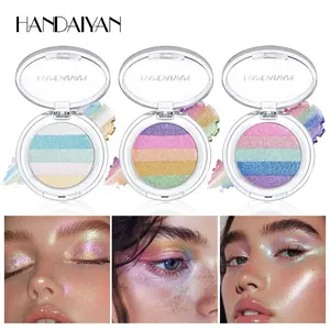 HANDAIYAN Rainbow Multichrome Eyeshadow & Highlighter Palette – 5-Color Stripe Glitter Powder for Eyes & Face – One Swipe Color-Changing Shimmer Makeup – Perfect for Festival, Party, Rave, Euphoria Looks
