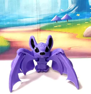Cute 3D Printed Articulated Bat, Cinderwing Bat  Mystical Fantasy Halloween Decor 2" Purple Spooky Animal Toy Movable Ornaments