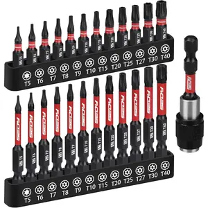 25- Torx Bit Set, 1''&2.5''  Tamper Proof Torx Impact  Bits, T5-T40 CNC Machined  Tips, S2 Steel Star Bit, High Torque Strength Precision Tools with Storage BoxQuesear