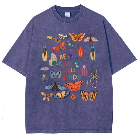 Men's Cotton Unisex T-Shirt - Vintage 90s "Be Kind To All Kinds Insect Bugs" Graphic Top, Oversized Streetwear Fabric Shirt, Casual Vacation Outfit