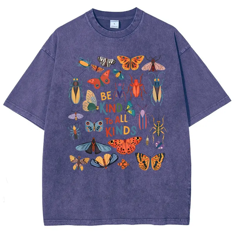 Men's Cotton Unisex T-Shirt - Vintage 90s "Be Kind To All Kinds Insect Bugs" Graphic Top, Oversized Streetwear Fabric Shirt, Casual Vacation Outfit